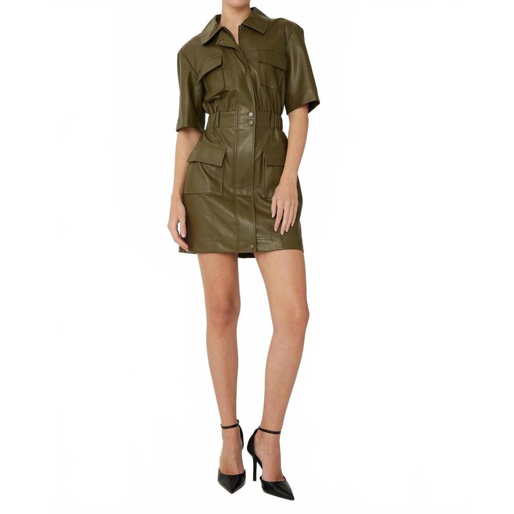 NEW JS71 piper faux leather mini dress in army